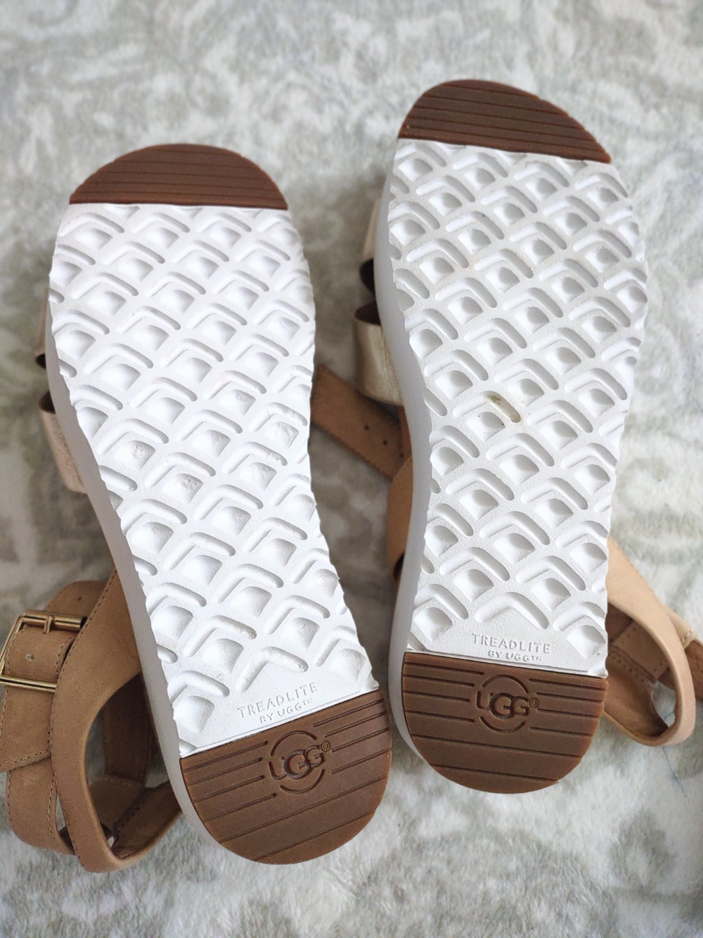 UGG Metallic Champagne Leather Platform Sandals - Picture 3 of 6